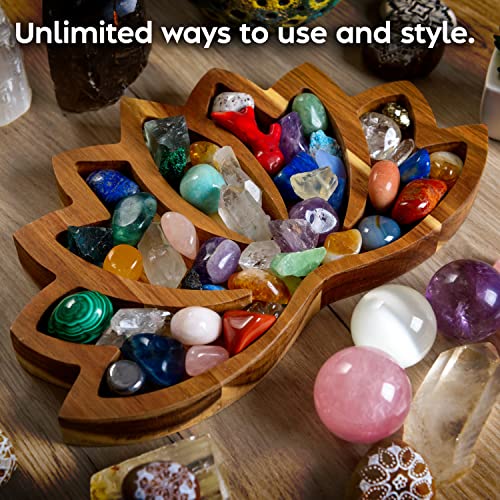 Curawood Lotus Crystal Tray for Stones - Display Your Crystals & Healing Stones - Crystal Holder for Stones Display - Crystal Shelf Display for Stones - Crystal Organizer Bowl for Crystals Stones