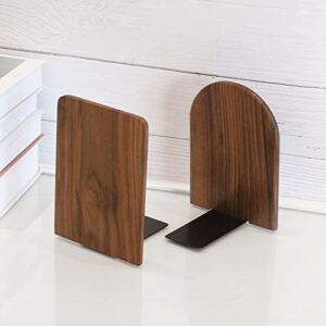 Brosisincorp Wood Book Ends for Shelves Bookends to Hold Heavy Duty Books Pack of 3 Pair Walnut Wooden Office Book Stand Non-Skid