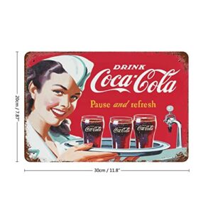 ZOMOY Coca-Cola Waitress Metal Tin Sign Vintage Metal Sign Retro Tin Sign Wall Art Poster Wall Signs For Bars Cafes Pubs Men Caves