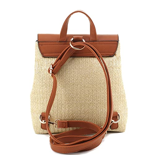 Straw Vegan Leather Womens Girls Small Medium Flap Boho Fashion Backpack Purse (Flap Backpack - zBlack)