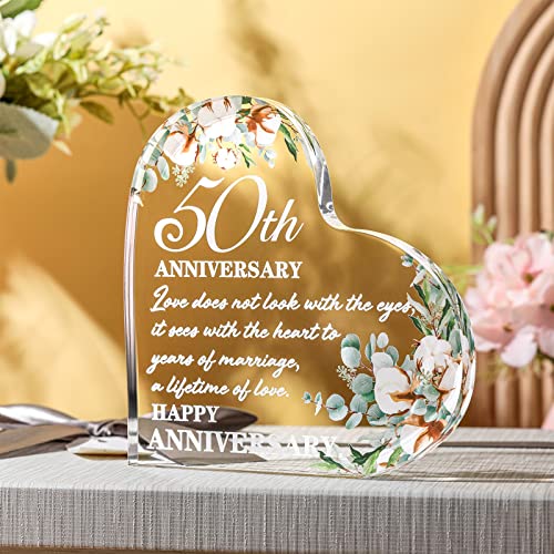 50th Anniversary Decoration Wedding Gift for Her 50th Marriage Gifts for Anniversary Wife Husband Happy Gift Acrylic Heart Keepsake for Couple Mom Dad Parents Women Man