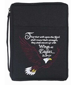 black bald eagle embroidered polyester bible cover case with handle, x-large