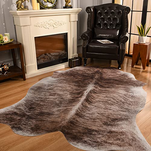 LYENDOS Faux Cowhide RugLarge Size 5.2 x 6.2 Feet, Cowhide Rug for Home Decor,Retro Modern Style, Thickened, Non-Slip