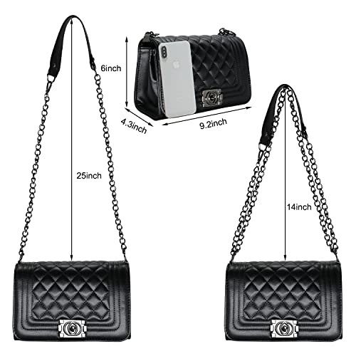Intrbleu Black Crossbody Purse, Small Purse with Chain Strap, Leather Crossbody Bags for Women