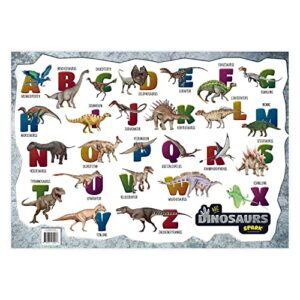 abc dinosaur educational poster, kids room dinosaur decor alphabet chart with watercolor dinosaur pictures, large 17×24 laminated dinosaur themed classroom décor for preschool and homeschooling
