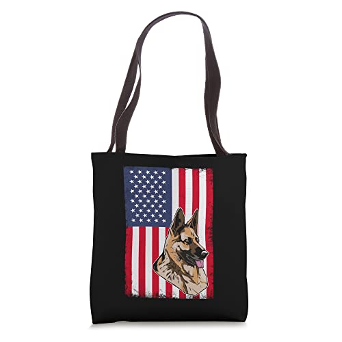 Patriotic German Shepherd Gift USA Flag Dog Owner Tote Bag