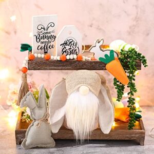 7 Pieces Farmhouse Easter Tiered Tray Decor Bunny Table Wooden Sign Gnome Plush Wooden Bead Garland for Farmhouse Home Kitchen Coffee Bar Decor