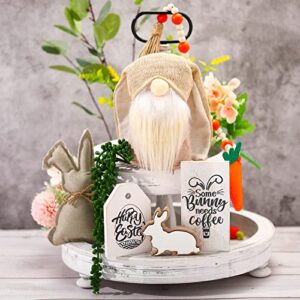 7 Pieces Farmhouse Easter Tiered Tray Decor Bunny Table Wooden Sign Gnome Plush Wooden Bead Garland for Farmhouse Home Kitchen Coffee Bar Decor