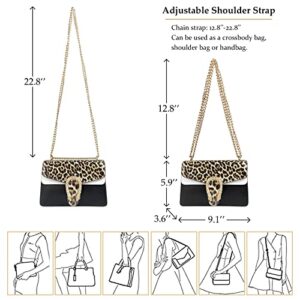 Mumobe Chain Crossbody Bag for Women & Girl, Leopard Print Leather Square Shoulder Satchel with Adjustable Metal Strap, Fashion Ladies Designer Evening Clutch Purse Handbag for Party, Work, Gift