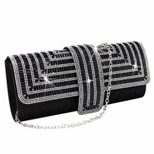 yokawe women’s clutch purse sparkly rhinestone evening bag bridal wedding prom party handbag (black)
