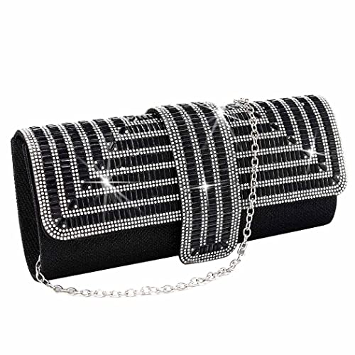 Yokawe Women's Clutch Purse Sparkly Rhinestone Evening Bag Bridal Wedding Prom Party Handbag (Black)