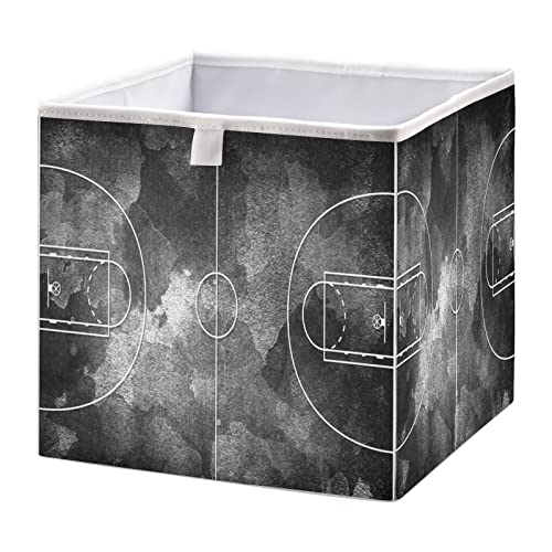 Blueangle Black Basketball Court Cube Storage Bin, 11 x 11 x 11 in, Large Collapsible Organizer Storage Basket for Home Décor（497）