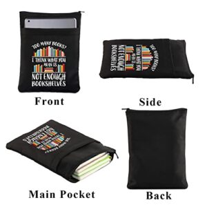 PLITI Bookworm Book Sleeve Book Lover Book Bag Book Club Gift Literary Book Theme Book Protector Bookish Gift (Enough Bookshelves BSBL)
