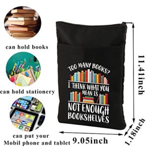 PLITI Bookworm Book Sleeve Book Lover Book Bag Book Club Gift Literary Book Theme Book Protector Bookish Gift (Enough Bookshelves BSBL)