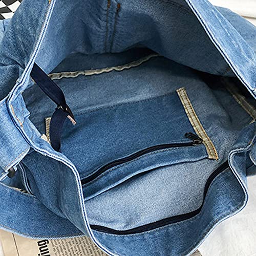 Yohora Denim Shoulder Bag Casual Style Lightweight Retro Travel Shopper Crossbody Handbag for Teen Girls Women