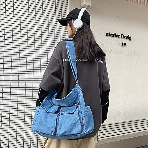 Yohora Denim Shoulder Bag Casual Style Lightweight Retro Travel Shopper Crossbody Handbag for Teen Girls Women