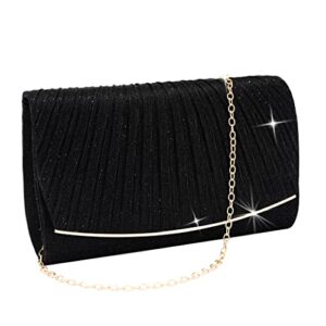 yokawe clutch purse for women glitter evening bag envelope handbag for formal prom party wedding (black)