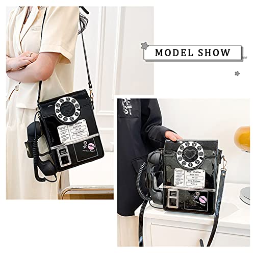 KUANG! Women Reflective Fashion Telephone Shaped Shoulder Bag Ladies Novelty Microphone Crossbody Bag Chain Purse for Girls