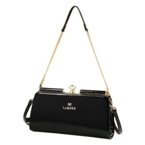 shirt luv genuine leather women’s top handle satchel crossbody handbags clutch evening bag purses small shoulder bags (black)