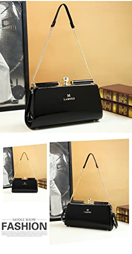 Shirt Luv Genuine Leather Women's Top Handle Satchel Crossbody Handbags Clutch Evening Bag Purses Small Shoulder Bags (Black)