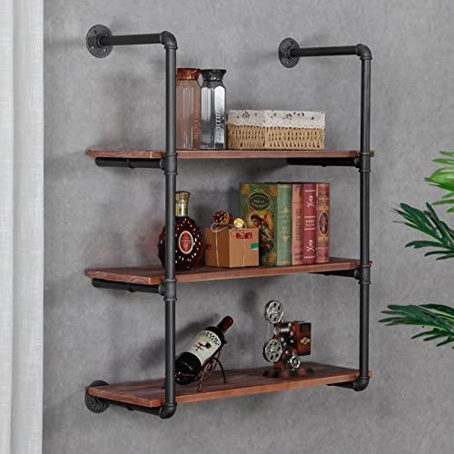 RZGY Industrial Floating Shelves Wall Mount, 3-Tiers Wall Mount Bookshelf Pipe Wall Shelf DIY Storage Shelving, Rustic Pipe Shelving Unit,Wall Book Shelf for Home Organizer