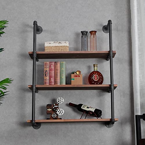 RZGY Industrial Floating Shelves Wall Mount, 3-Tiers Wall Mount Bookshelf Pipe Wall Shelf DIY Storage Shelving, Rustic Pipe Shelving Unit,Wall Book Shelf for Home Organizer