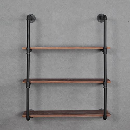 RZGY Industrial Floating Shelves Wall Mount, 3-Tiers Wall Mount Bookshelf Pipe Wall Shelf DIY Storage Shelving, Rustic Pipe Shelving Unit,Wall Book Shelf for Home Organizer