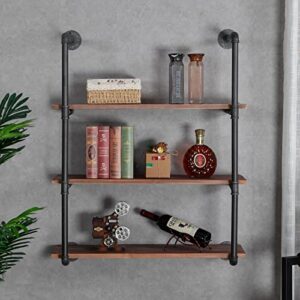 RZGY Industrial Floating Shelves Wall Mount, 3-Tiers Wall Mount Bookshelf Pipe Wall Shelf DIY Storage Shelving, Rustic Pipe Shelving Unit,Wall Book Shelf for Home Organizer