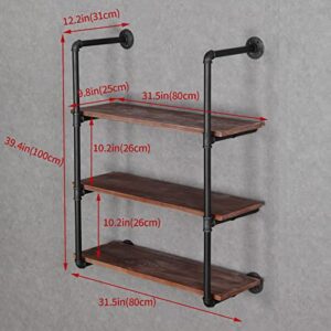 RZGY Industrial Floating Shelves Wall Mount, 3-Tiers Wall Mount Bookshelf Pipe Wall Shelf DIY Storage Shelving, Rustic Pipe Shelving Unit,Wall Book Shelf for Home Organizer