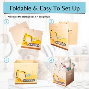 Product 4 Kids - Washable Toy Box Storage Cube, Canvas Toy Chest Organizer Foldable Kids Toy Storage Organizers for Child's Bedroom or Playroom-13x13x13 Inch (Excavator1)