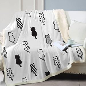 SOULZZZ Fuzzy Cat Blanket for Women Fleece Cozy Sherpa Cat Blankets and Throws Cute Soft Cat Blankets for People Cat Lovers Girls Plush Kawaii Kitten Blanket (Black and White,50x60 Inches)