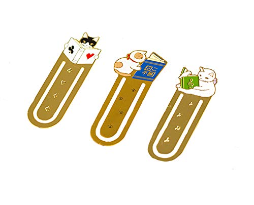 Starte 3Pcs Funny Cute Cat Theme Metal Bookmark for Cat Lovers Book Marker Lovely School Office Supplies for Kids