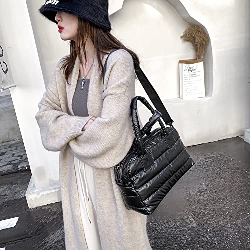 JQWSVE Puffer Tote Bag Fashion Quilted Crossbody Bag for Women Puffer Bag Solid Color Puffy Tote Bag Down Padded Shoulder Bag