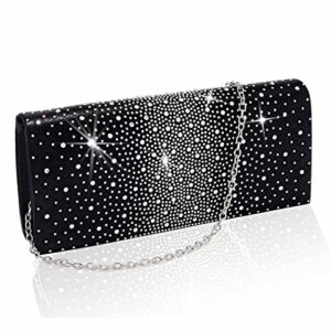 yokawe women clutch purse sparkling rhinestone evening bag wedding formal party prom handbag (black)