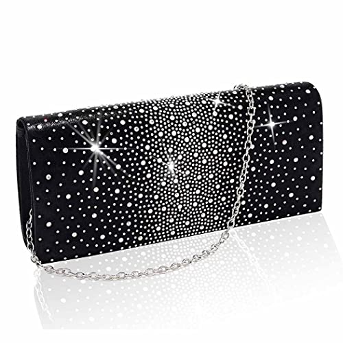 Yokawe Women Clutch Purse Sparkling Rhinestone Evening Bag Wedding Formal Party Prom Handbag (Black)