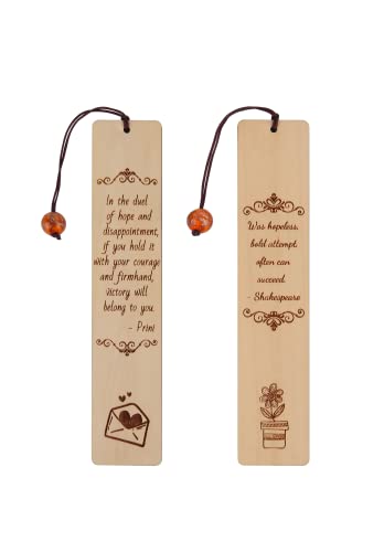 Donxote Bookmark Set of 2, Inspirational Bookmarks for Book Lovers, Natural Wooden Carving Art Philosophy Book Mark, is A Unique Valentines Gift for Students, Men, Women and Kids