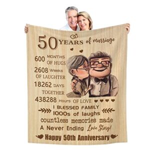 50th anniversary blanket gifts – gift for 50th wedding anniversary – golden 50 years of marriage gifts for dad, mom, grandpa, grandma, grandparents – 50th for husband wife 60″x 50″