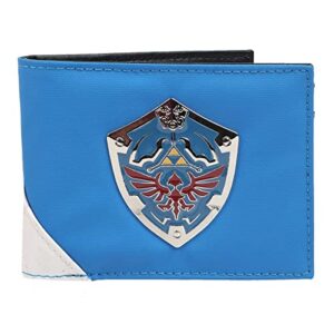 legend of zelda metal hylian shield men’s blue bi-fold wallet