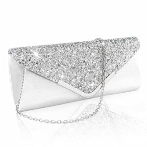 yokawe clutch purses for women sequin evening bag glitter envelope handbags for party wedding prom formal (silver)