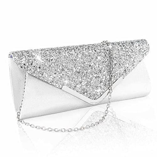 Yokawe Clutch Purses for Women Sequin Evening Bag Glitter Envelope Handbags for Party Wedding Prom Formal (Silver)