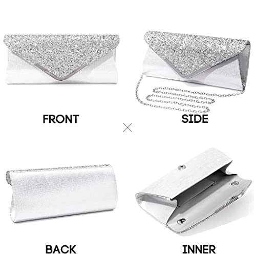 Yokawe Clutch Purses for Women Sequin Evening Bag Glitter Envelope Handbags for Party Wedding Prom Formal (Silver)