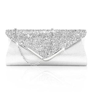 Yokawe Clutch Purses for Women Sequin Evening Bag Glitter Envelope Handbags for Party Wedding Prom Formal (Silver)