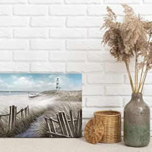 Canvas Wall Art Ocean Seascape Blue Painting Prints Modern Lighthouse Pictures Framed for Bedroom Bathroom Living Room Home Office Decor(11"x15")