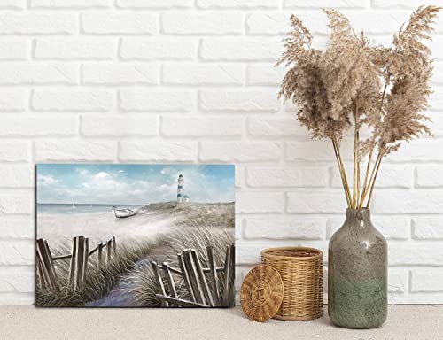 Canvas Wall Art Ocean Seascape Blue Painting Prints Modern Lighthouse Pictures Framed for Bedroom Bathroom Living Room Home Office Decor(11"x15")