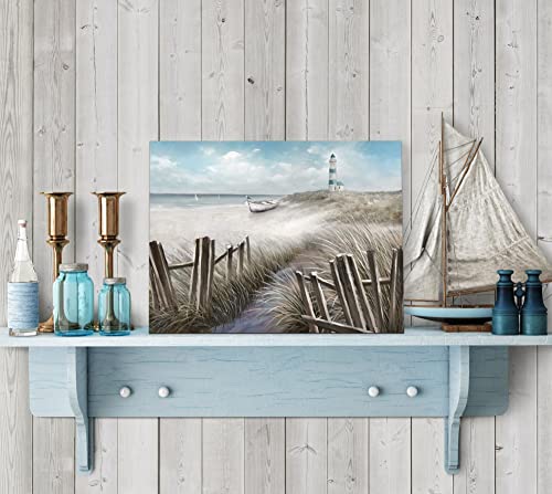 Canvas Wall Art Ocean Seascape Blue Painting Prints Modern Lighthouse Pictures Framed for Bedroom Bathroom Living Room Home Office Decor(11"x15")