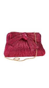loeffler randall women’s pleated frame clutch with bow, fuchsia, pink, metallic, one size