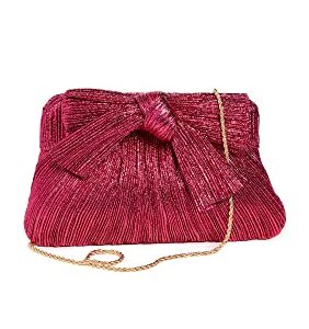 Loeffler Randall Women's Pleated Frame Clutch with Bow, Fuchsia, Pink, Metallic, One Size