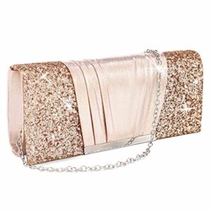 yokawe women’s clutch purse flap glitter evening bag prom party bride wedding handbag (pink)