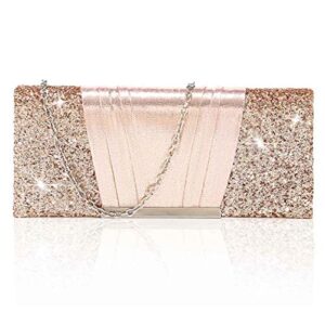 Yokawe Women's Clutch Purse Flap Glitter Evening Bag Prom Party Bride Wedding Handbag (Pink)