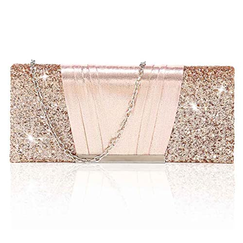 Yokawe Women's Clutch Purse Flap Glitter Evening Bag Prom Party Bride Wedding Handbag (Pink)